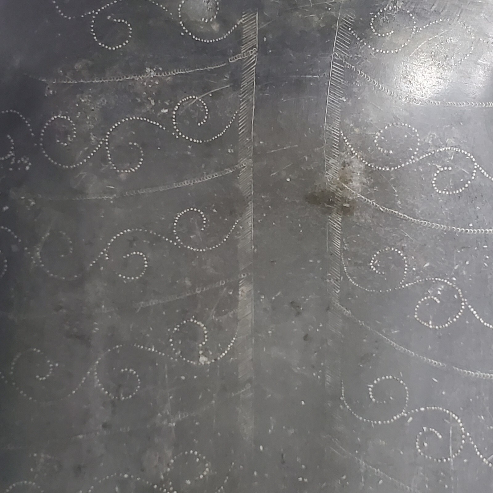 Vintage Chinese Pewter Etched Leaf Shape Tray with Semi-Precious Stones