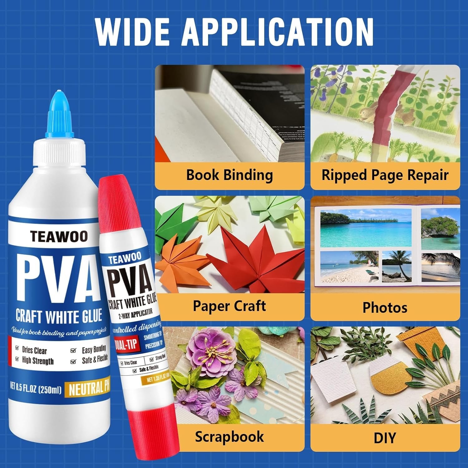 TEAWOO Book Repair & Binding Glue Kit – 8.5 Oz + 2×1.35 Oz Acid-Free …