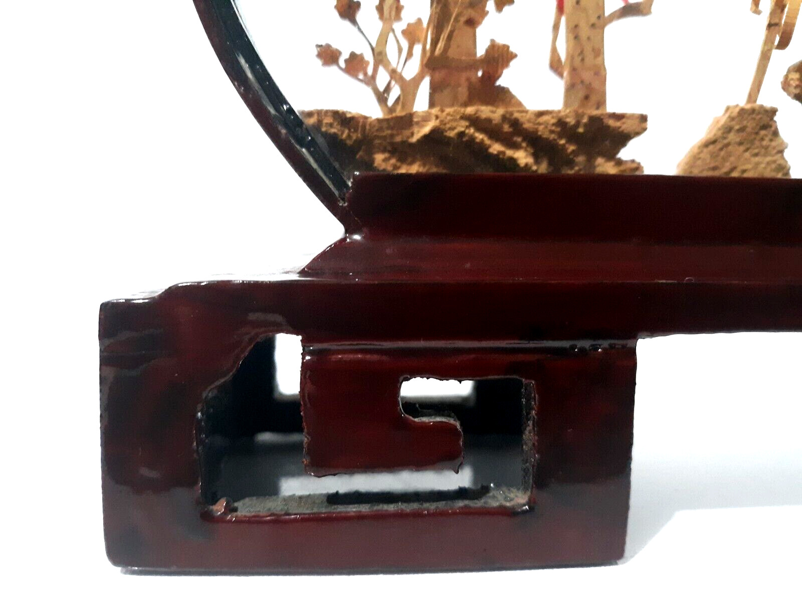 VTG Chinese Art Cork Hand Carved Diorama Bamboo Frame Desert Scene Howling Moon