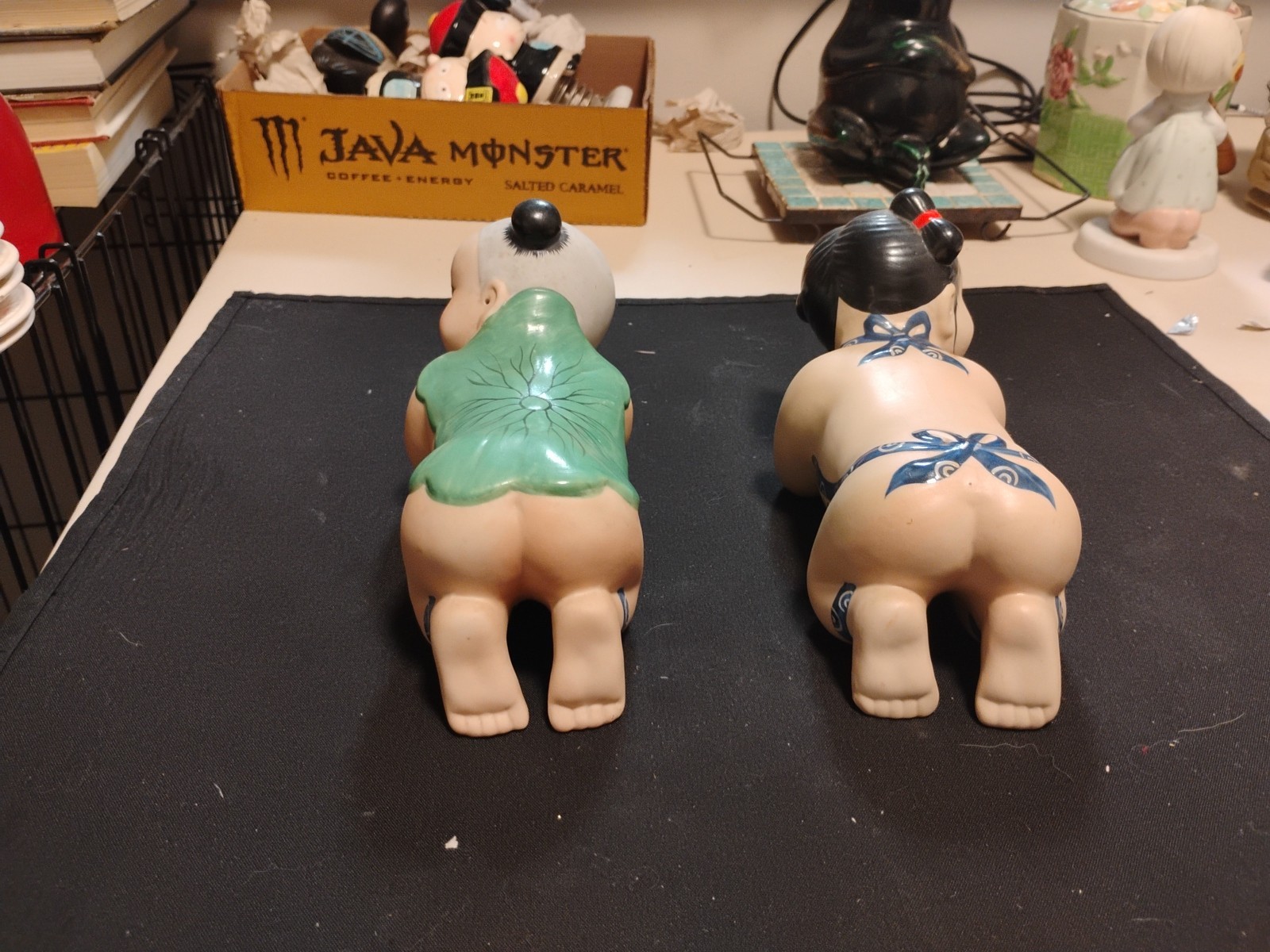 Pair OfVtg Chinese Pillows/Head Rest Girl Figurines/8″ Long