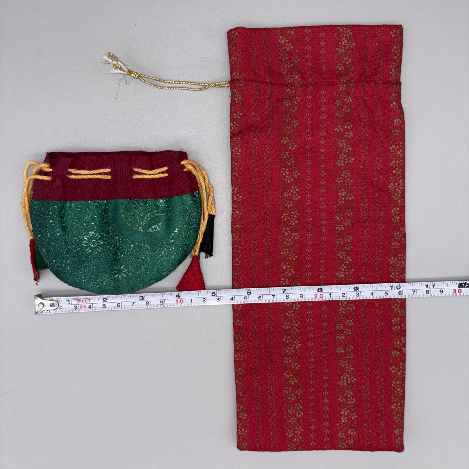 Vintage Chinese Silk Brocade Drawstring Jewelry Pouch & Wine Bottle Gift Bag Lot