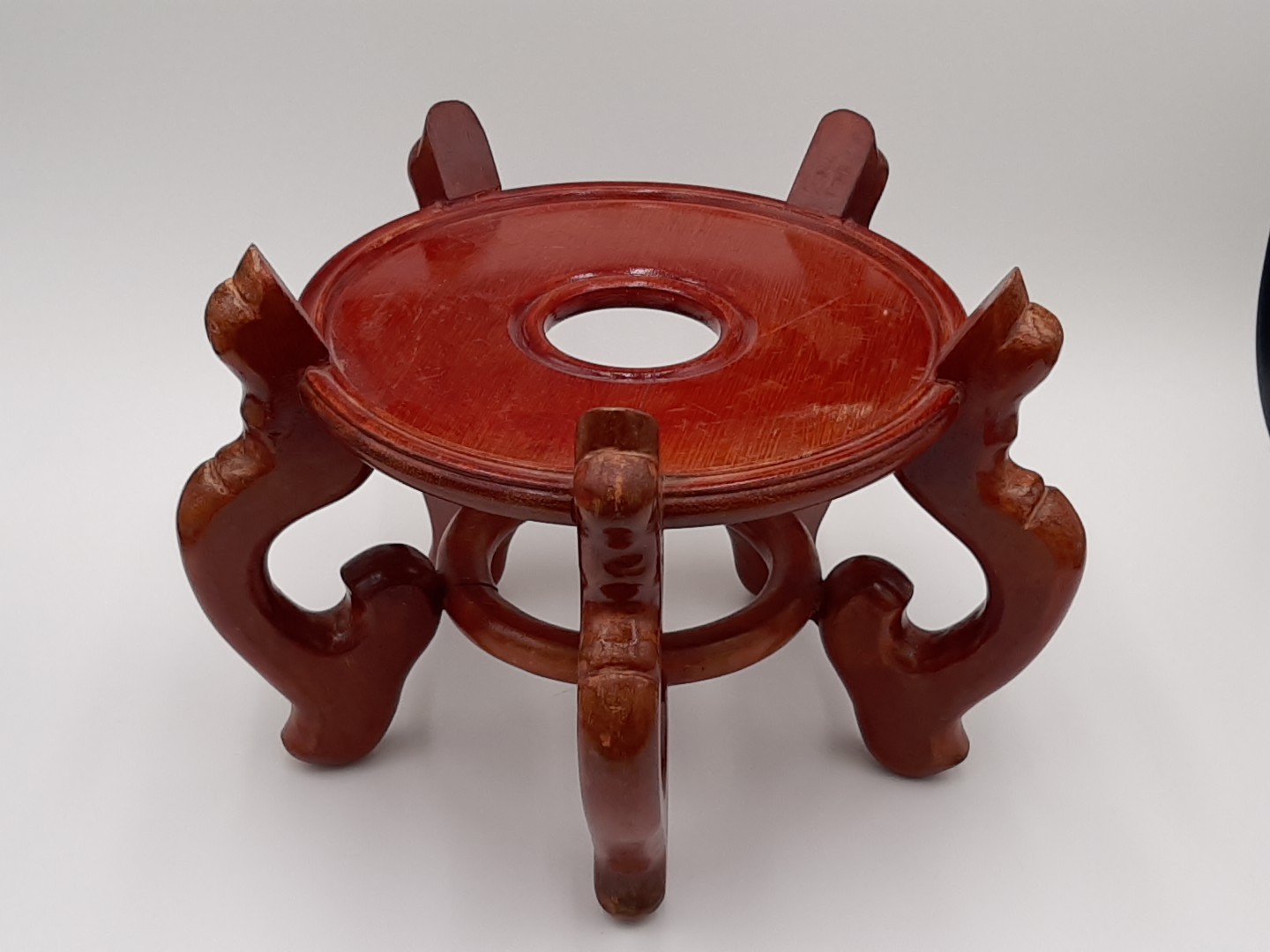 Vintage Chinese Wood Pedestal Stand For Koi Fish Pot Large 8.5in Plant Stand