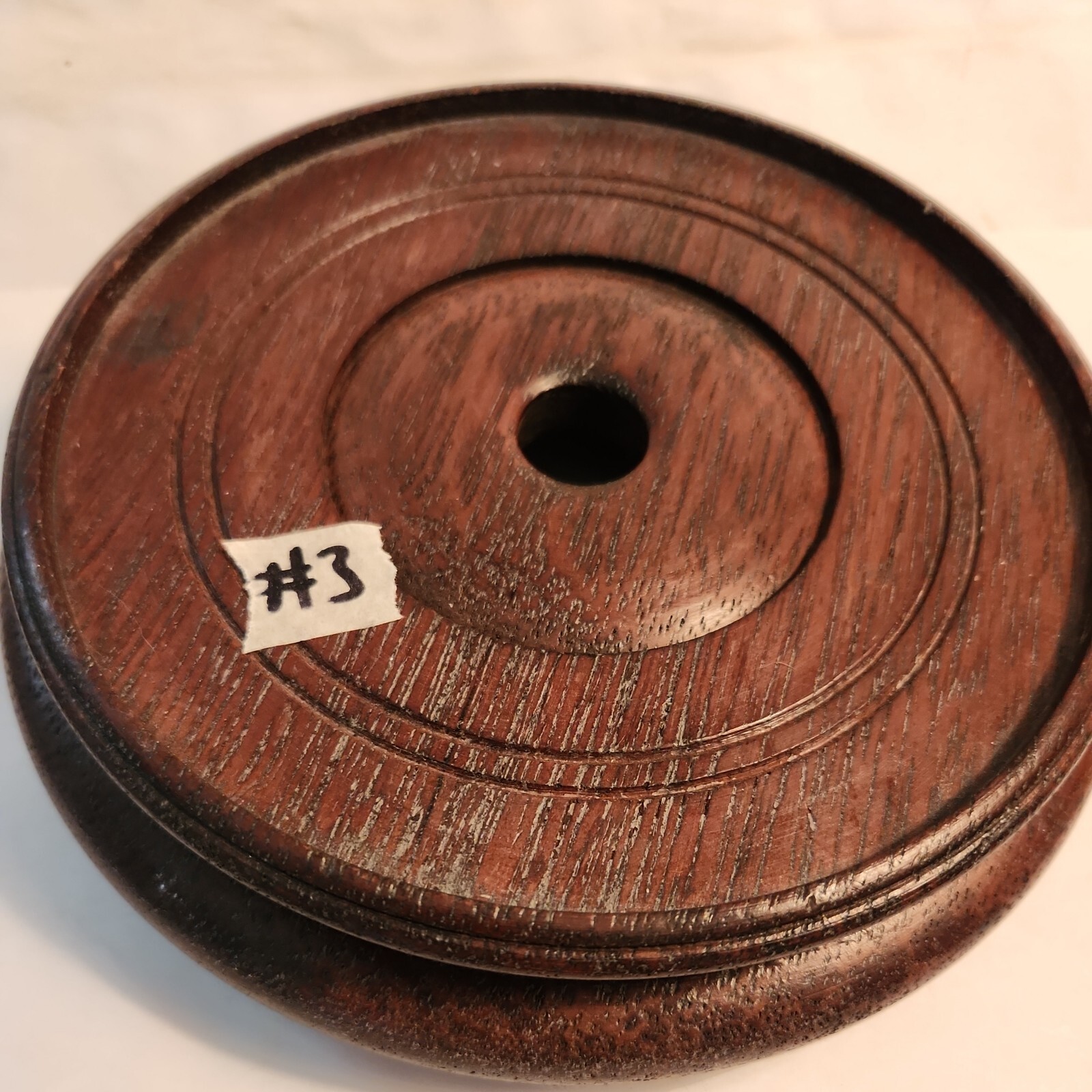 CHINESE ASIAN ?OAK WOOD PLANT VASE LAMP ROUND STAND 4 Feet 7.5″ 6 1/8″ INSET J-5
