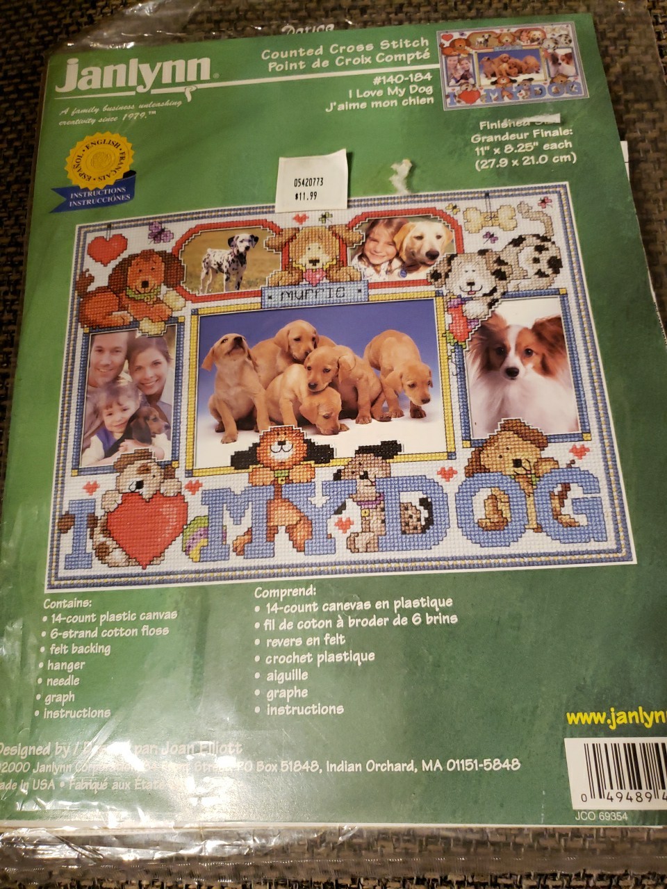 Janlynn I LOVE MY DOG Counted Cross Stitch Kit Picture Frame Joan Elliot 140-184