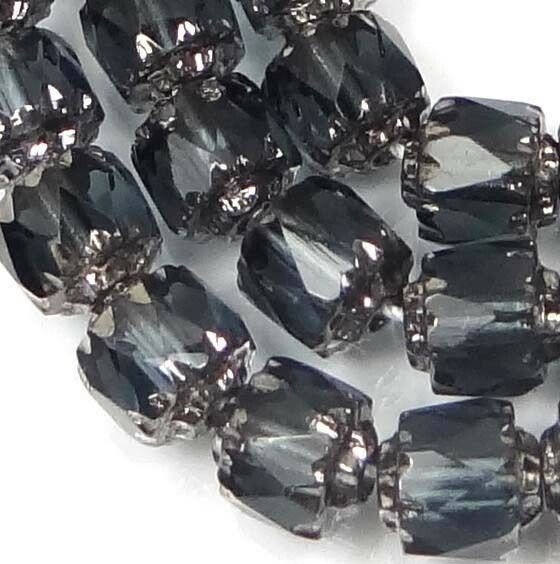 20 Czech Glass Antique Style Octagonal Cathedral Beads – Silver Montana Blue 6mm