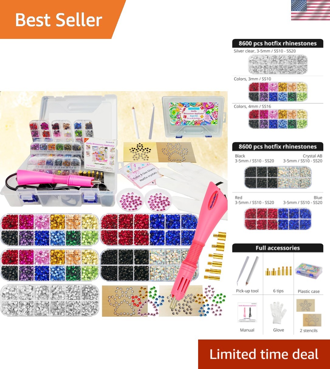Hotfix Rhinestones Applicator Bedazzler Hot Fix Applicator Tool Kit with Crys…