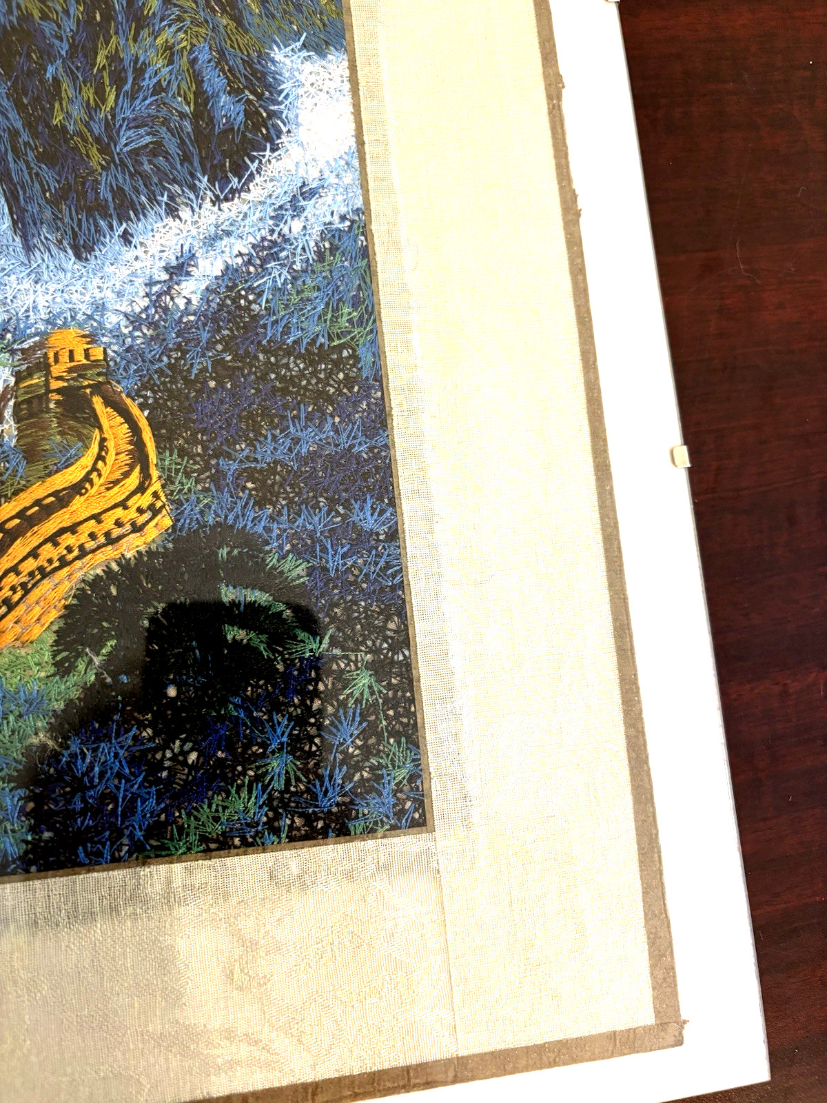 Chinese Asian 100% Silk Tapestry Embroidery Great Wall Plexiglass Mount