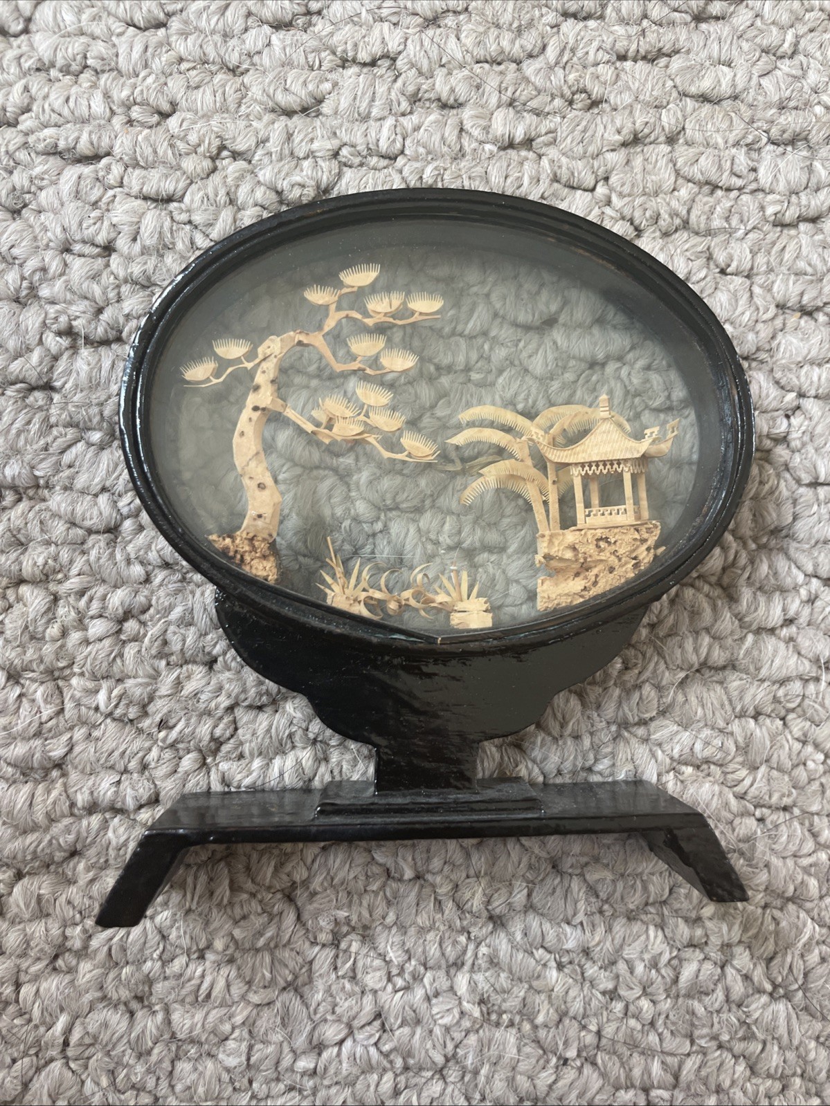 Vintage Chinese Hand Carved Cork Diorama with Pandas – 4.5″ in hgt by 4.5″ base