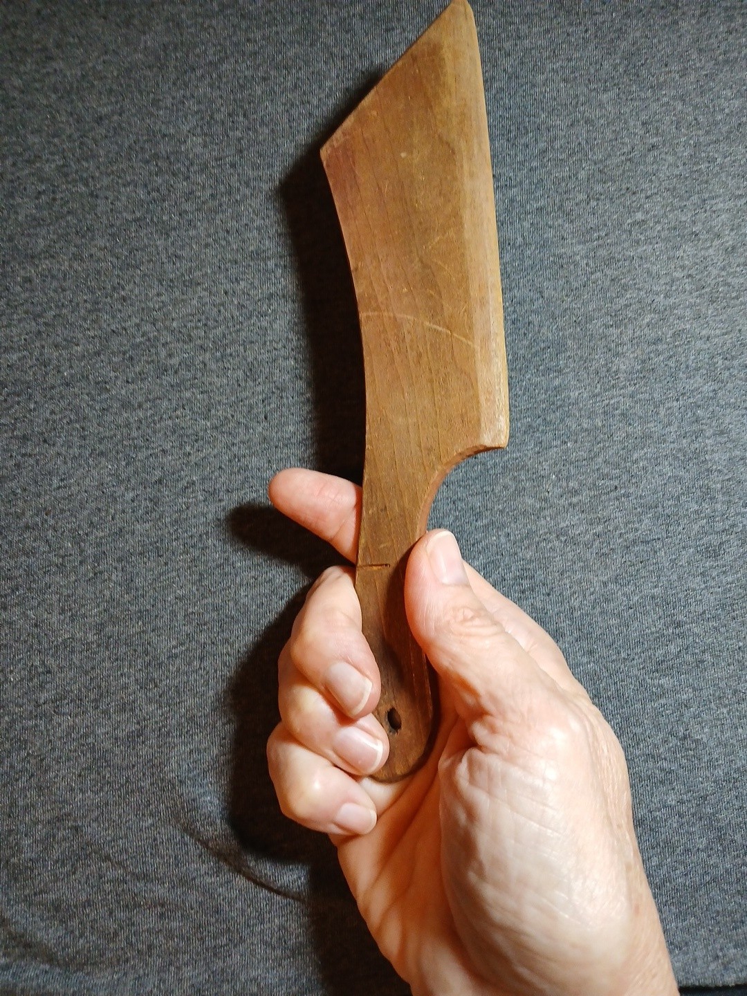 Vintage CHINESE WOOD MEAT CLEAVER. DECORATIVE WALL HANGER. CARVED. 9 In