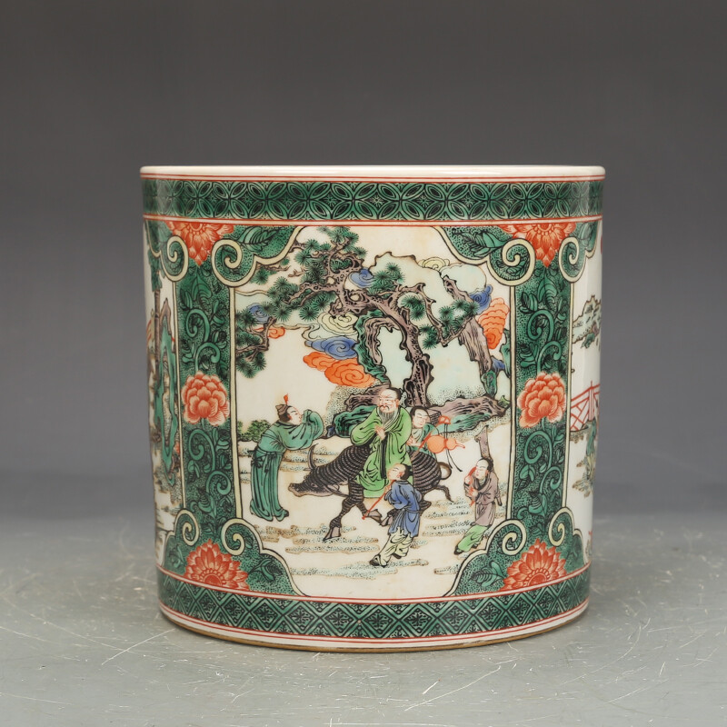7.1″ Chinese Qing Porcelain Colorful Character Stories Pattern Brush Pot