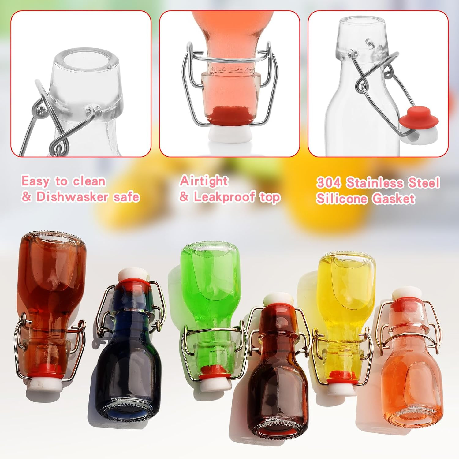 40Pack Mini Swing Top Glass Bottles, 2 Oz Mini Storage Bottles with Personalized