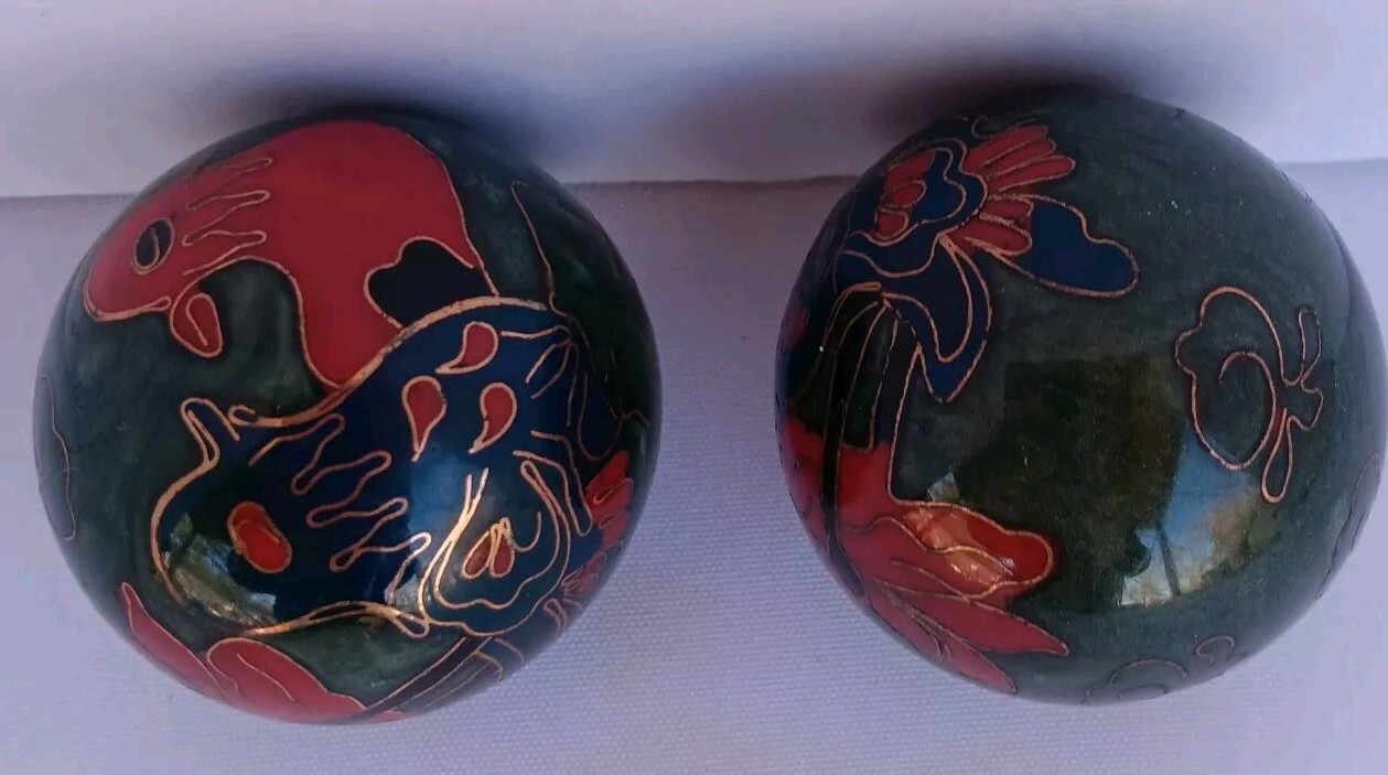 Vintage Chinese Cloisonne Enamel Musical 2″ Worry Balls