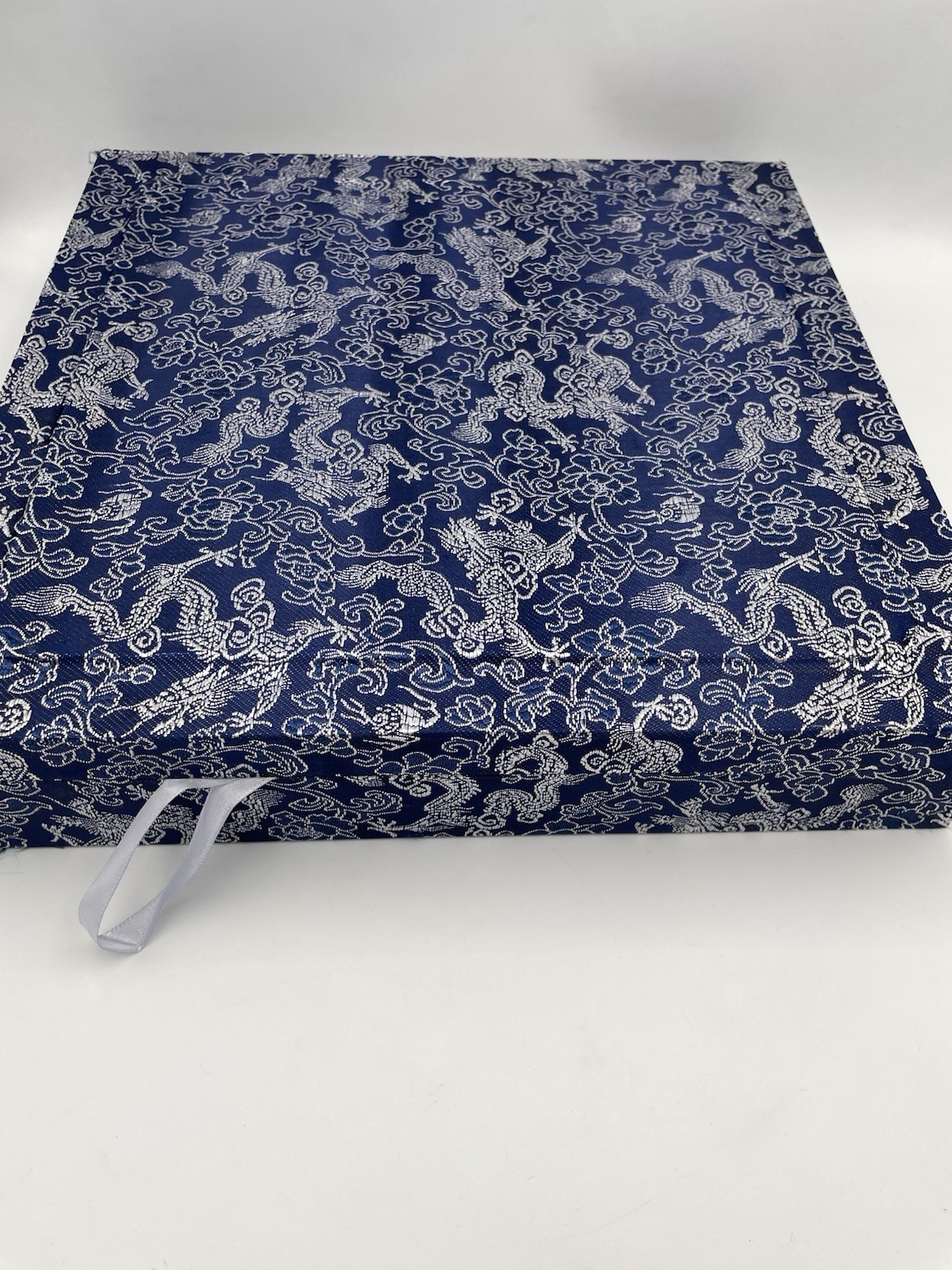 Chinese Brocade Fabric Case Box Replacement Blue Dragon Empty