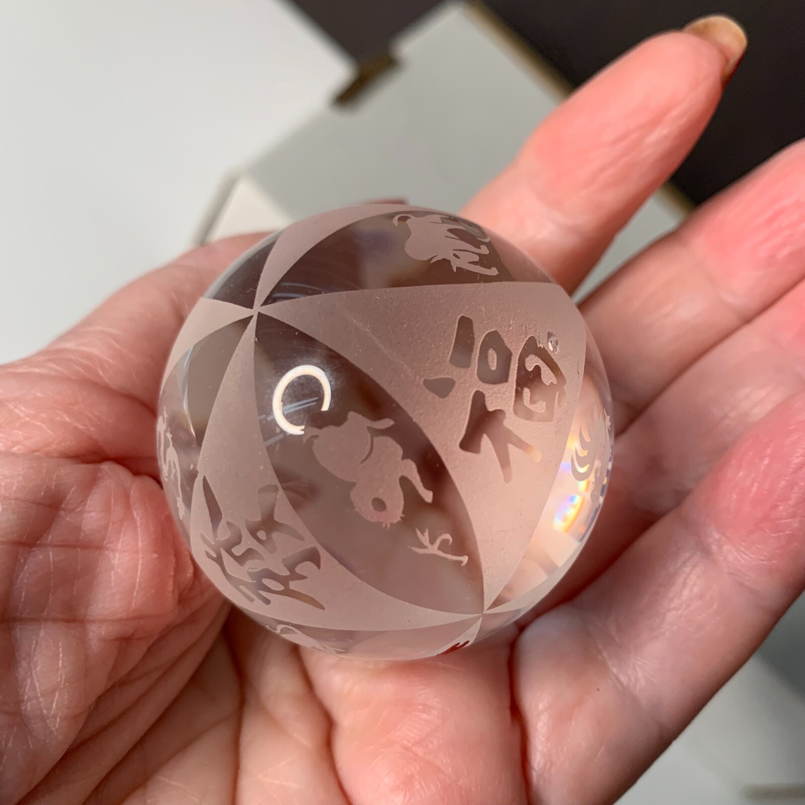CRYSTAL ALL ZODIAC SIGNS BALL CHINESE CALENDAR IN ORIGINAL BOX z