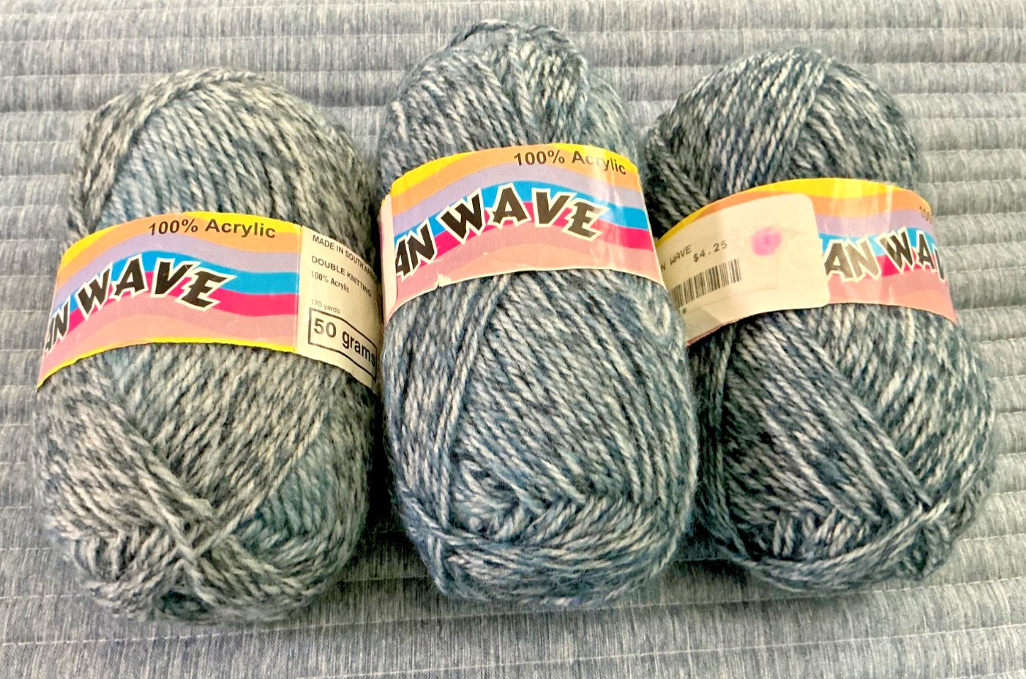 Mexican Wave Acrylic Yarn 3 Skein Blue Grey Shade 168 Made In South Africa