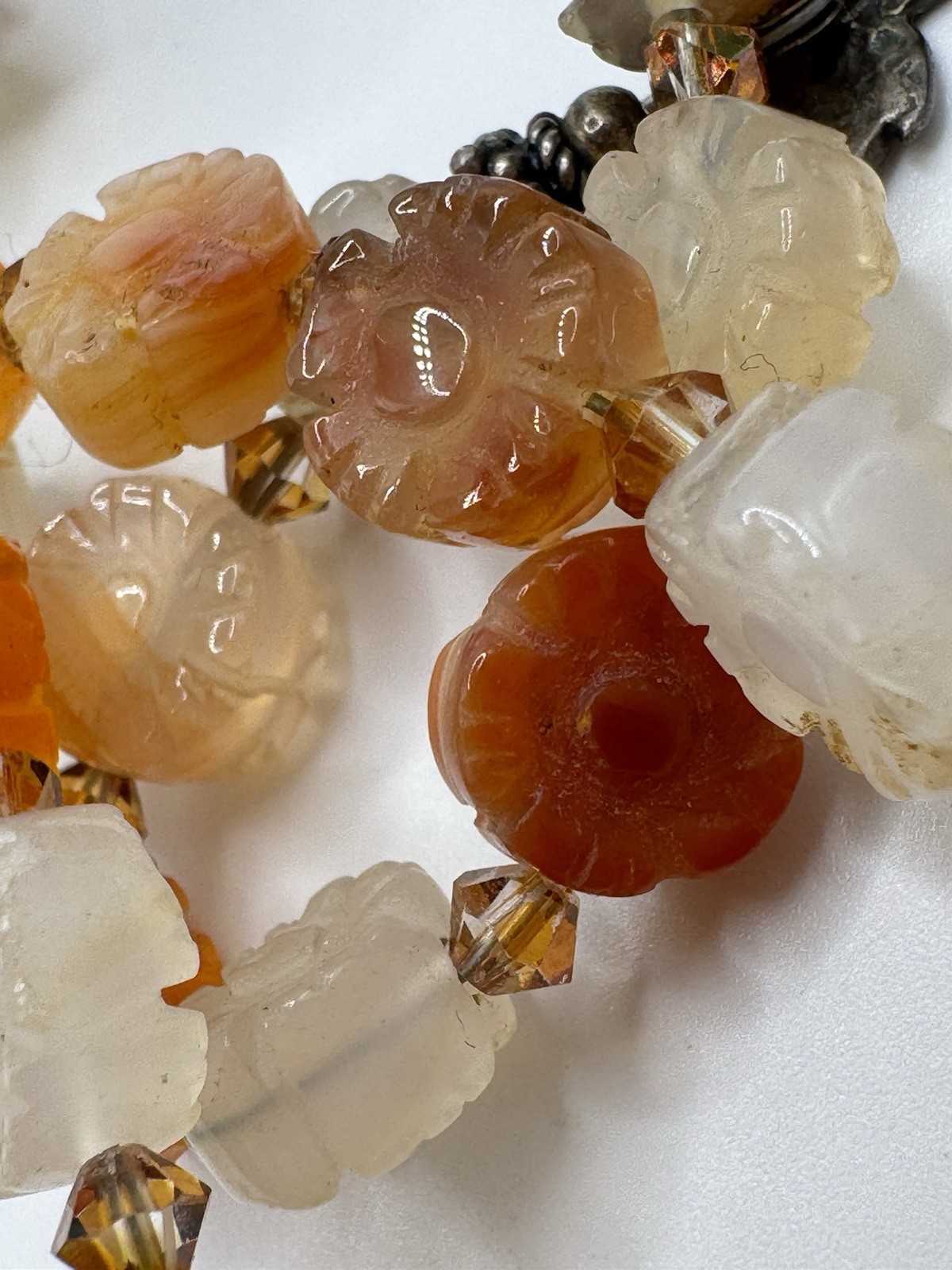 Antiqued Chinese? Carved Carnelian Agate Floral STERLING mar Set Choker Bracelet