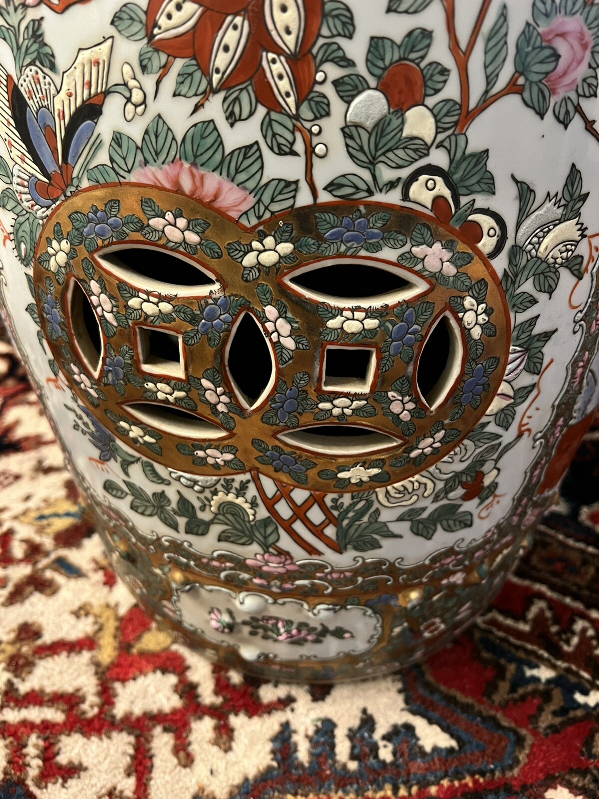 vintage rose medallion famille Porcelain garden stool seat chinoiserie Chinese