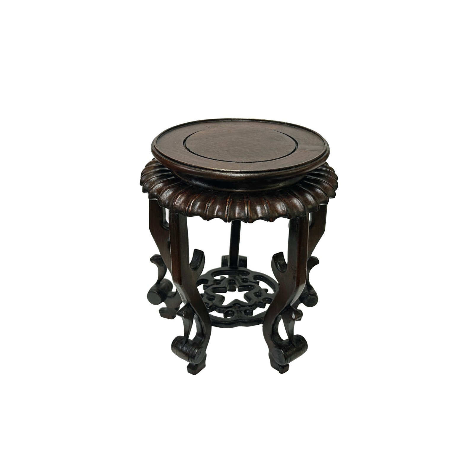 5.75″ Chinese Brown Wood Round Table Top Vase Stand Display Easel ws3736