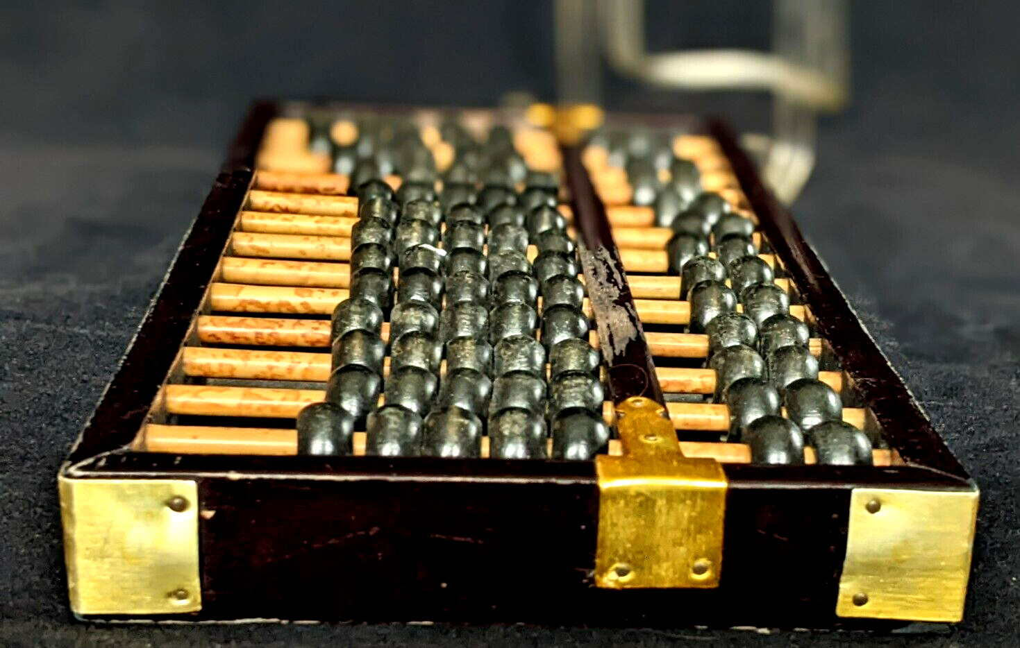 Vintage Brass Wood Lotus Flower Brand Chinese Abacus Old Calculator 9.3/4×4.1/4″