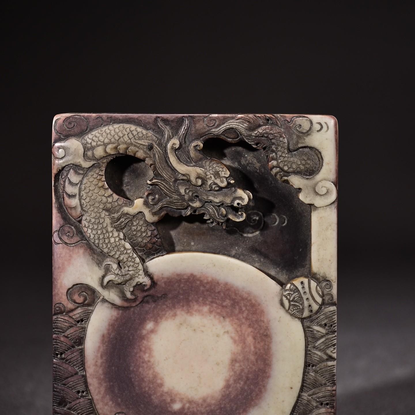 4.5″Collect Old Hand-Carved “Zodiac Dragon” Purple Robe Jade Belt Stone Inkstone