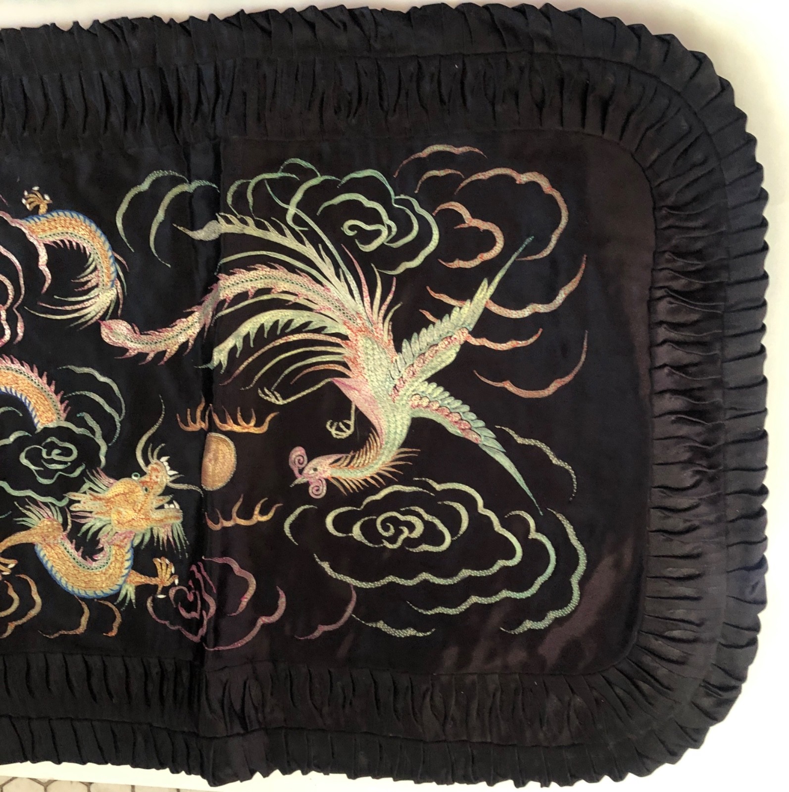 VINTAGE CHINESE SILK EMBROIDERED PILLOW SHAMS SET OF 2