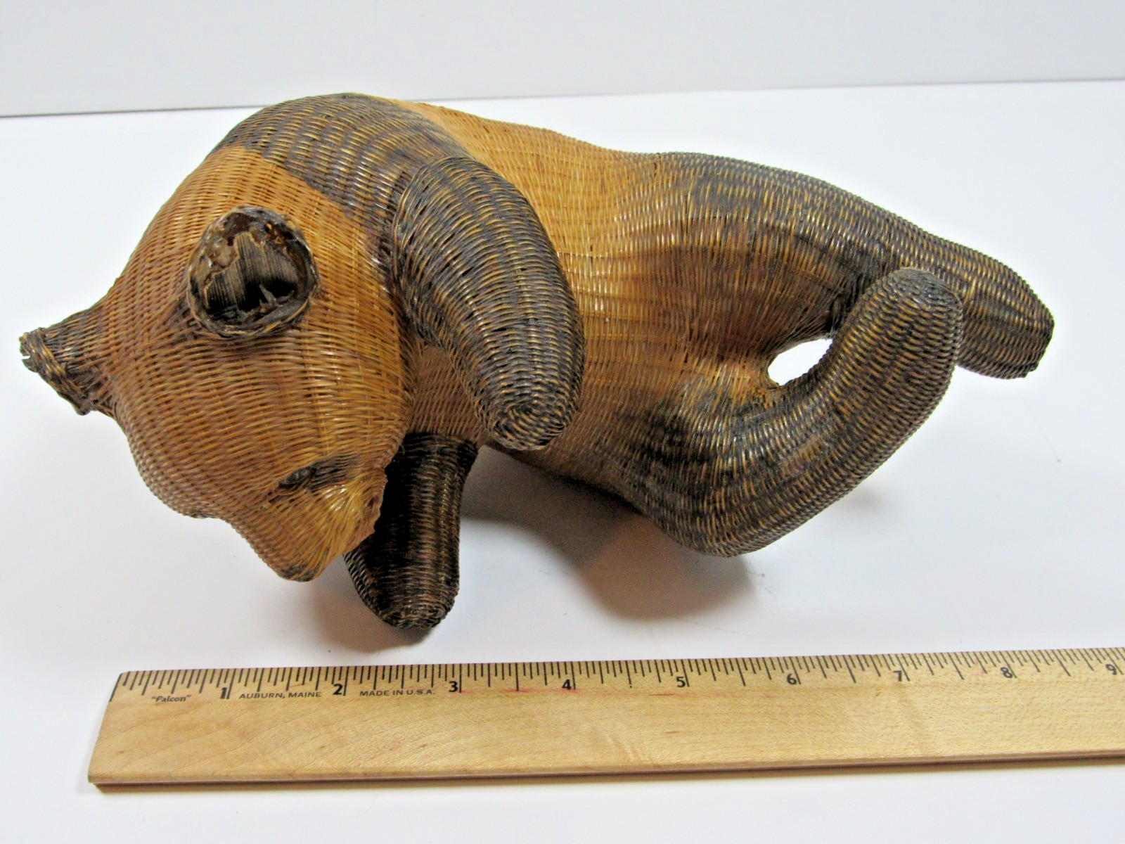 Vintage Antique Woven Rattan Wicker Panda Bear Shanghai Handcrafted