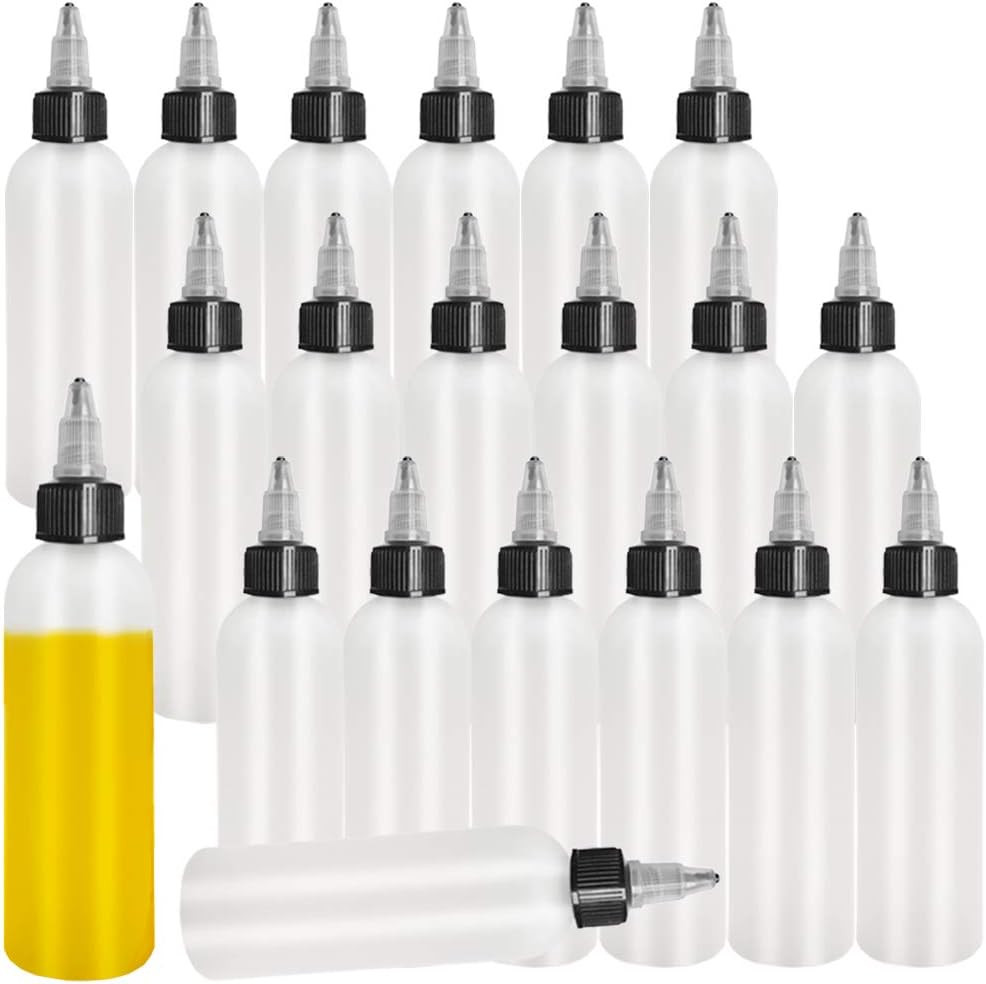 20-Pack 4oz/120ml Plastic Boston Squeeze Bottles with Twist Top Cap, White LDPE