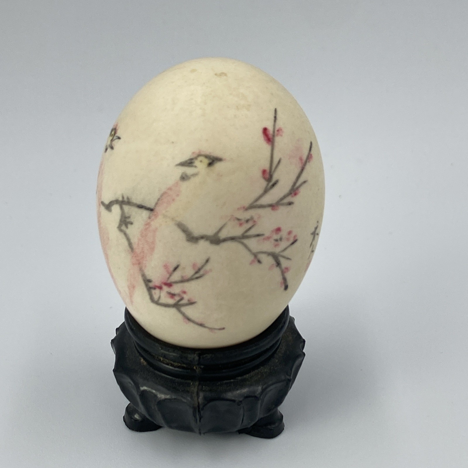 Vintage Chinese Hollow Hand Painted Egg With Stand. Floral, Birds, Butterfly.