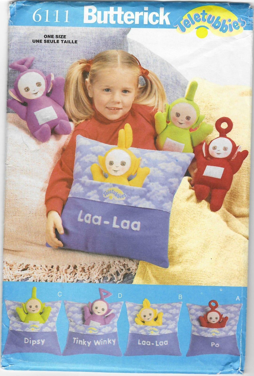 BUTTERICK 6111 TELLETUBBIES MINI DOLLS & PILLOWS UNCUT 1999