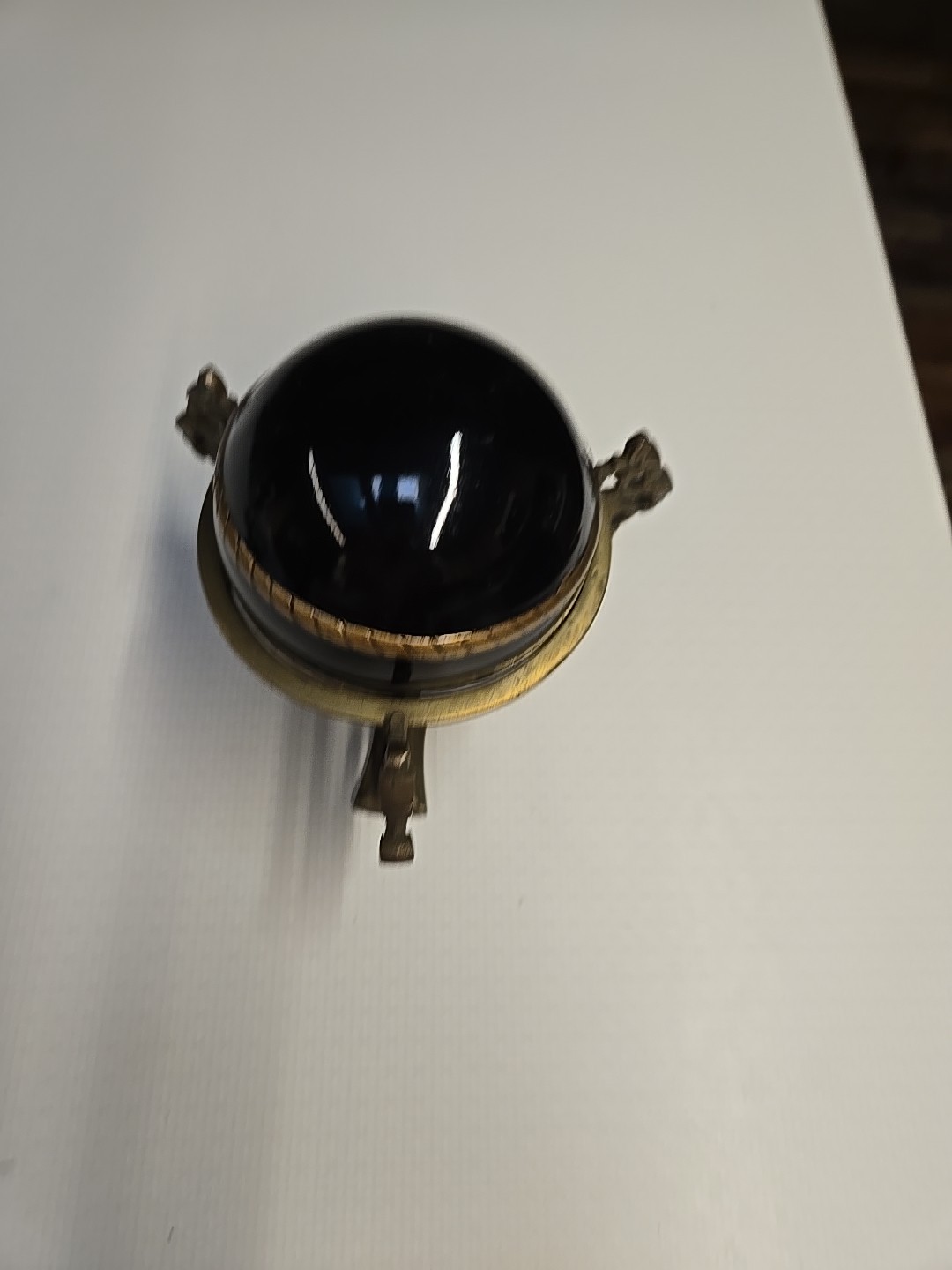 Vintage Brass 3 Dragon Sphere Stand With Hand Painted Black Wooden Ball RARE