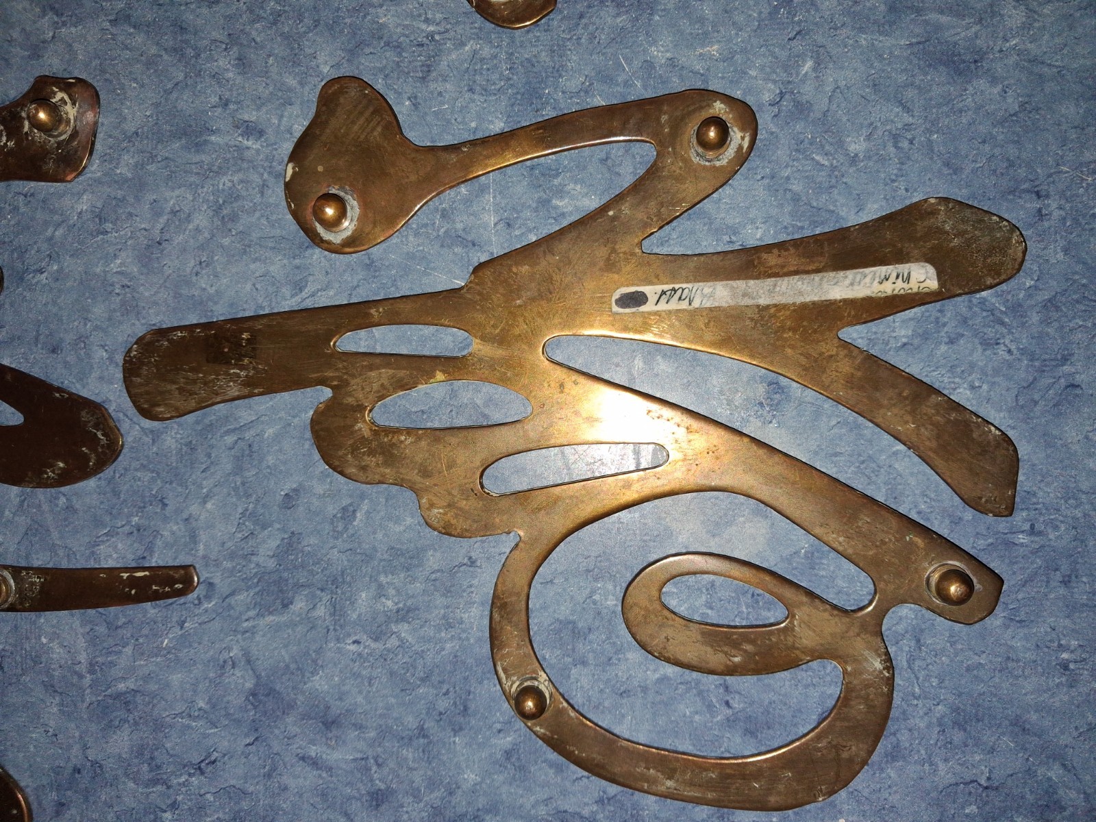 Vtg 8″ Chinese Solid Brass Symbols (6) Wall Hanging/Trivet-Long Life-Good Luck-