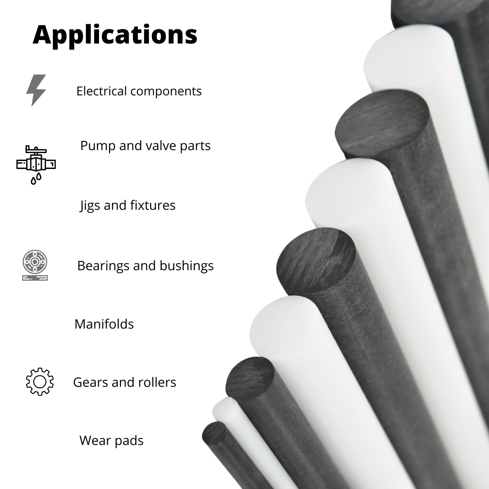 Delrin / Acetal Copolymer Rod, Various Diameters, Colors, and Lengths