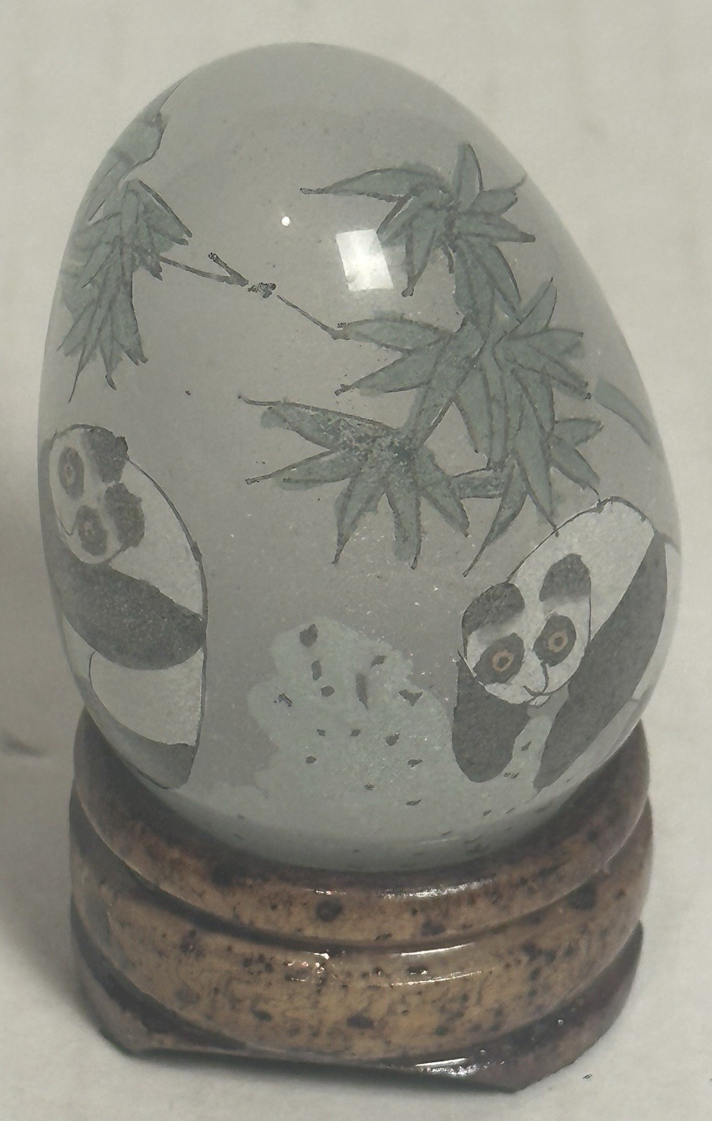 Asian Panda Bears Mini Hand Painted Solid Glass Egg