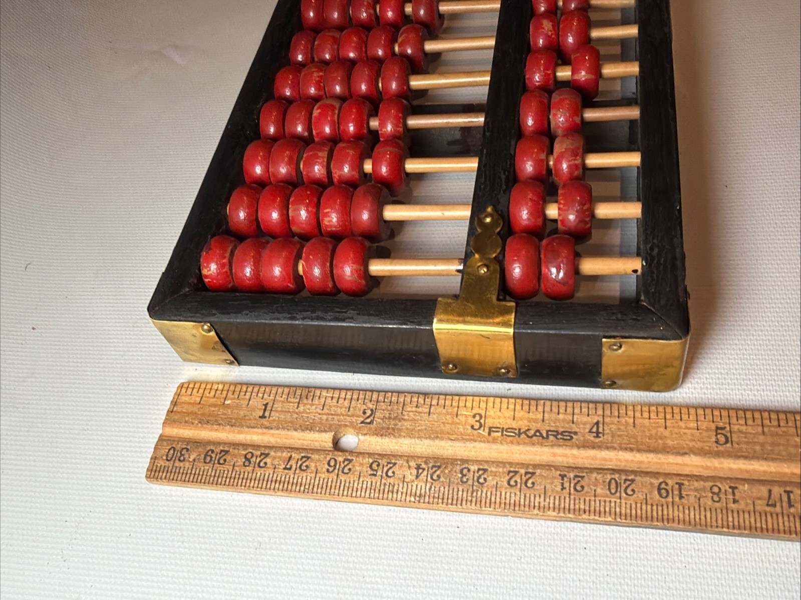 Antique Chinese Abacus Adding Calculator Wood Brass 13 Rows 91 Bead Lotus-Flower