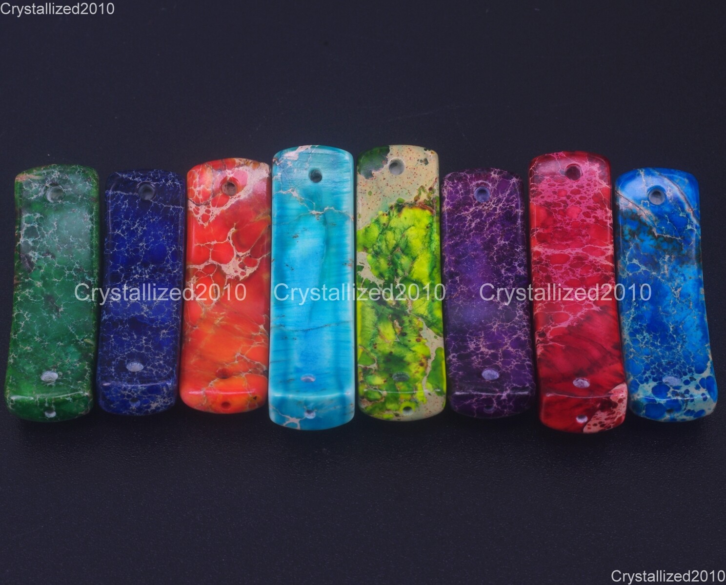 Natural Sea Sediment Jasper Gemstone Side Way Bar Bracelet Connector Charm Beads