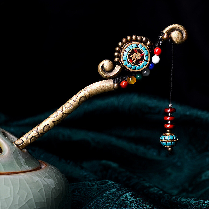 China Dongling Jade/Yellow Agate/Alloy Tibetan Style Exquisite Fashion Hairpin