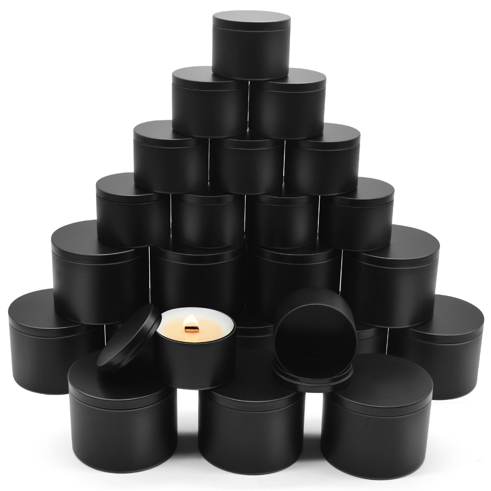 24 PCS Candle Tins 12 PCS 8oz 12 PCS 16oz Jars Making Containers Black