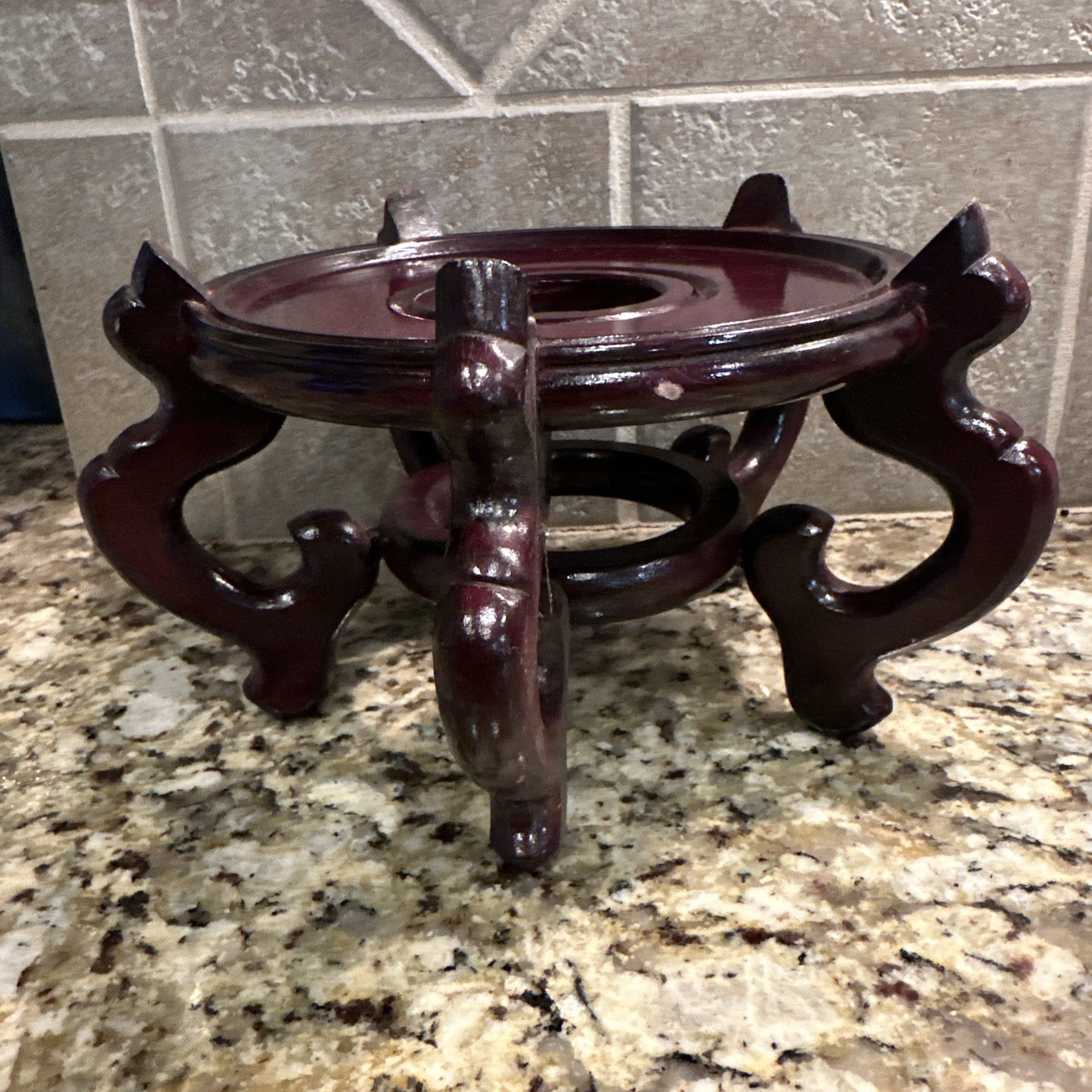 Vintage Chinese Dark Cherry Wood Stand 6” Diam For Urn Plant Fish Bowl