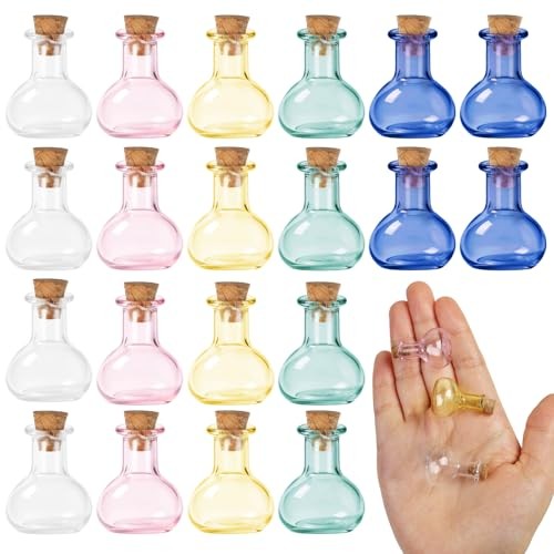 BLMHTWO 20 Pcs 2ml Mini Glass Bottles with Cork, Colored Tiny Bottles Glass