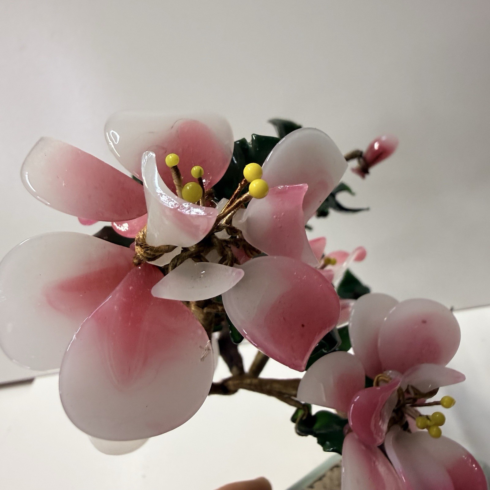 Vintage 1980’s Glass Jade Cherry Blossom Bonsai Tree