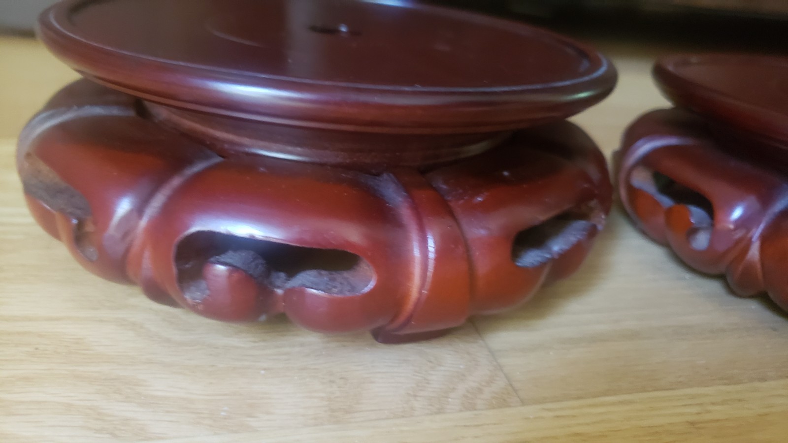Vintage Carved Wood Display Stand Chinese Rosewood Vase Pedestal Base 2 pieces
