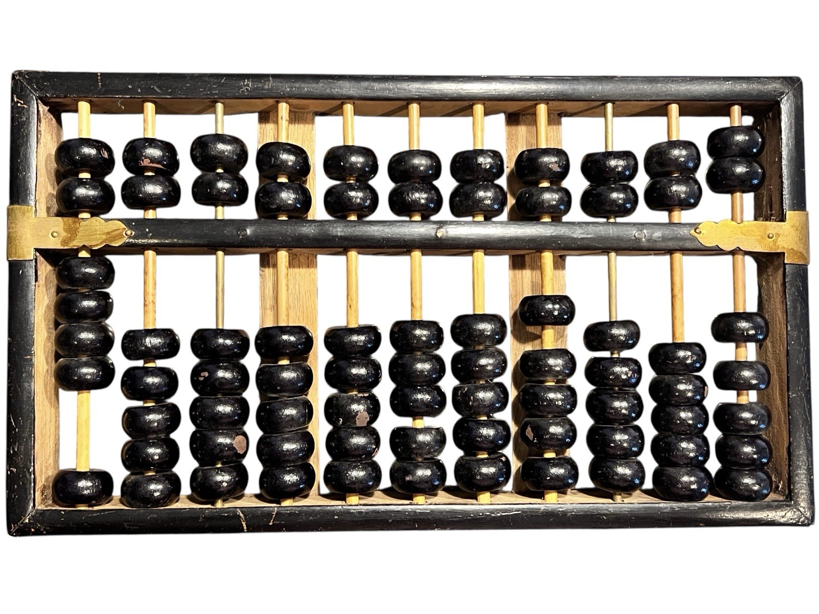 Vintage Chinese Abacus Suanpan Lotus Flower Wood Brass PRC 1960s