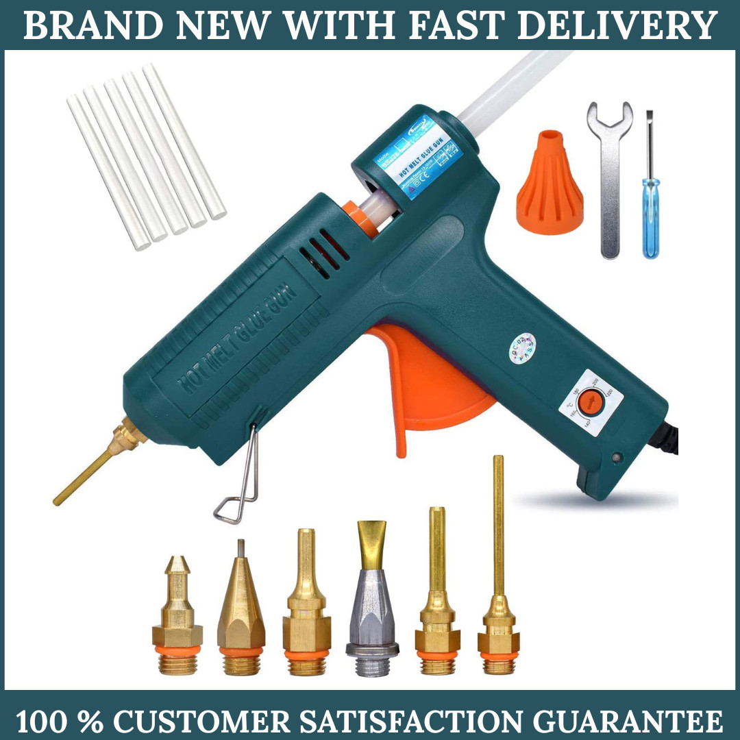 150W Full Size Hot Glue Gun Adjustable Temp 6 Copper Nozzles & 5 Glue Sticks