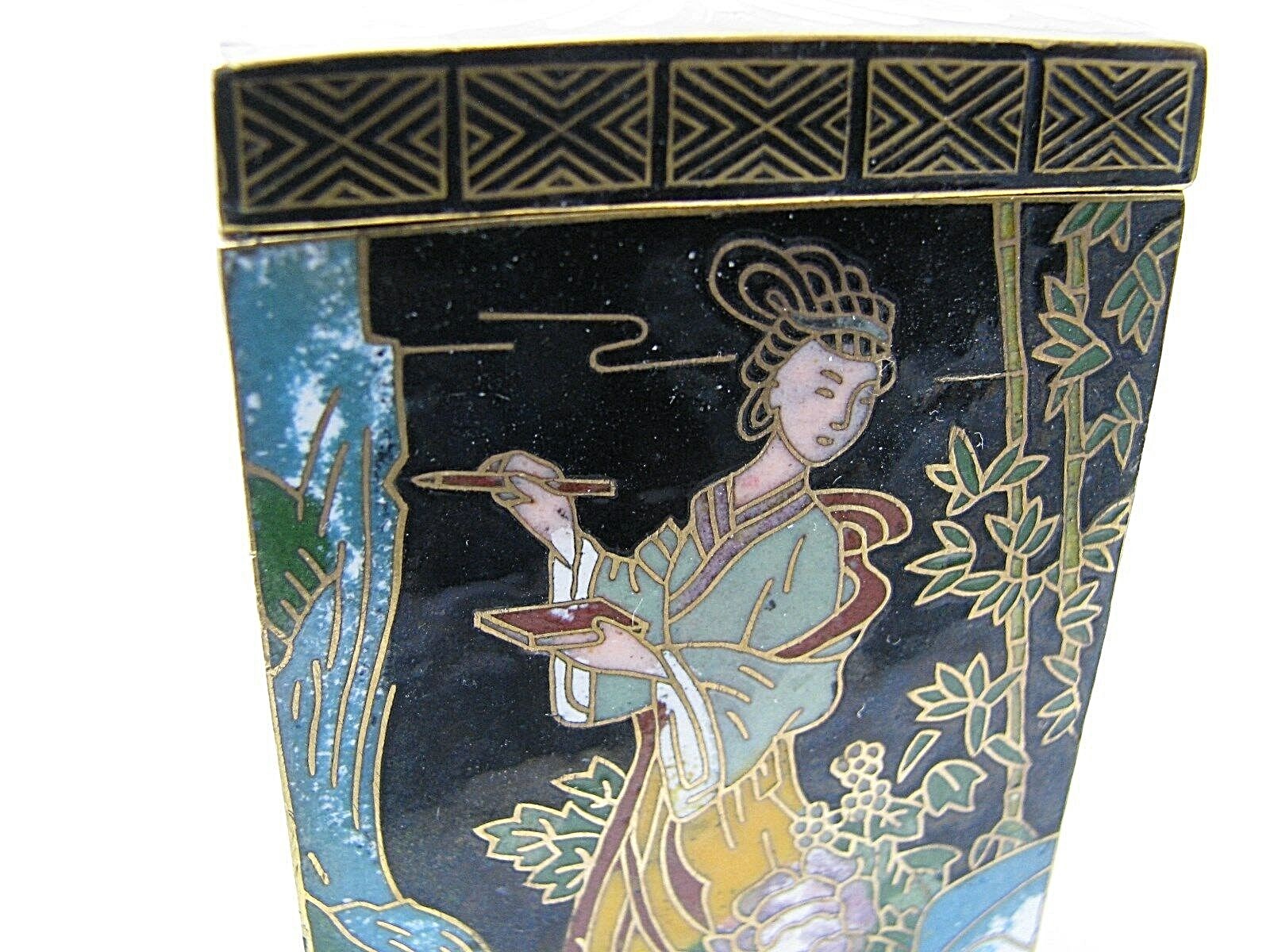 CHINESE CLOISONNE ENAMEL BOX CHAMPLEVE ENAMEL BRASS BOX Asia China ca1900s Rare!