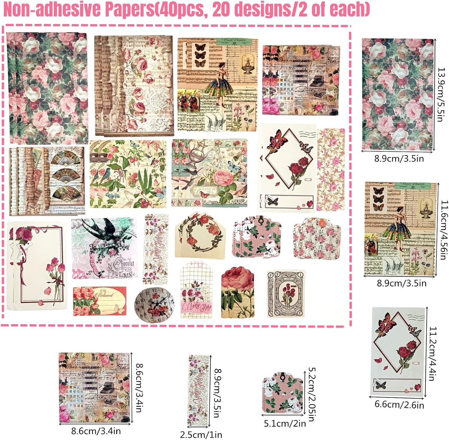 100 PCS Vintage Ephemera Pack Journaling Scrapbooking Supplies Scrapbook Sticker