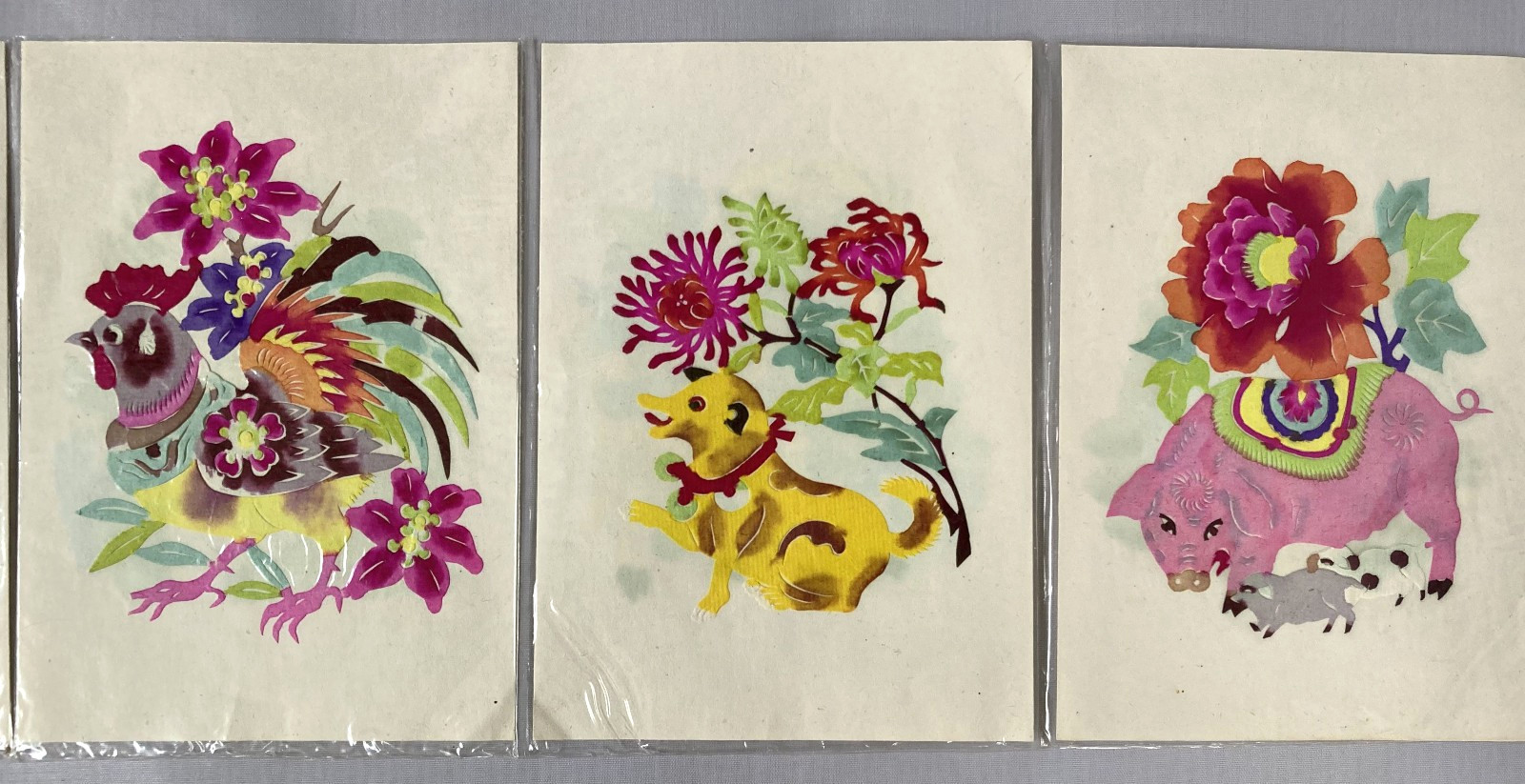 Vintage Chinese Zodiac Images: 12 Painted Embossed Fold Out Horoscope Cards