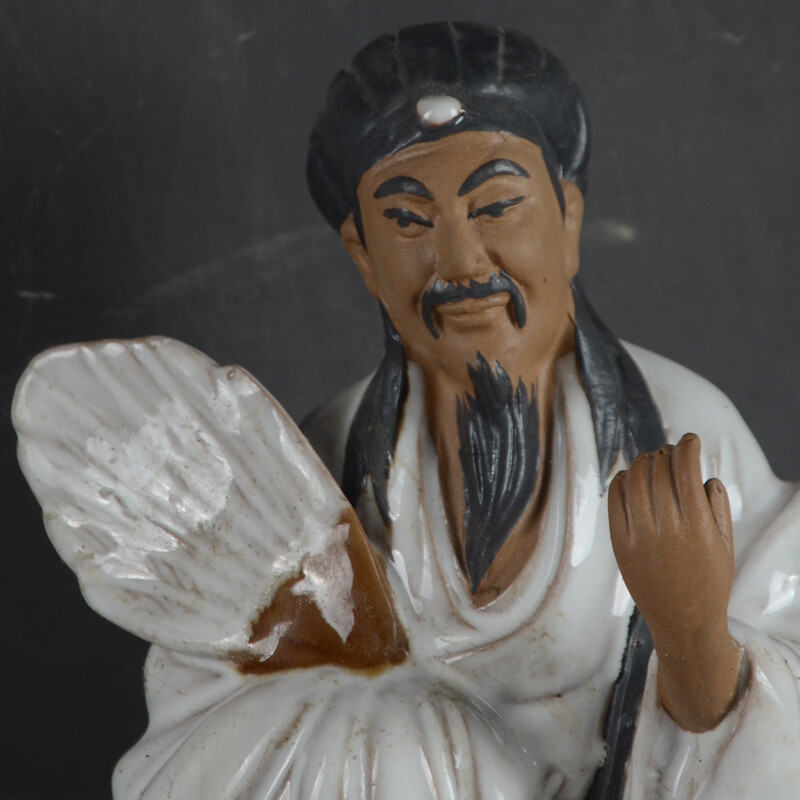 11″ Collect China Porcelain Zhuge Liang Kong Ming Military Counsellor Statue