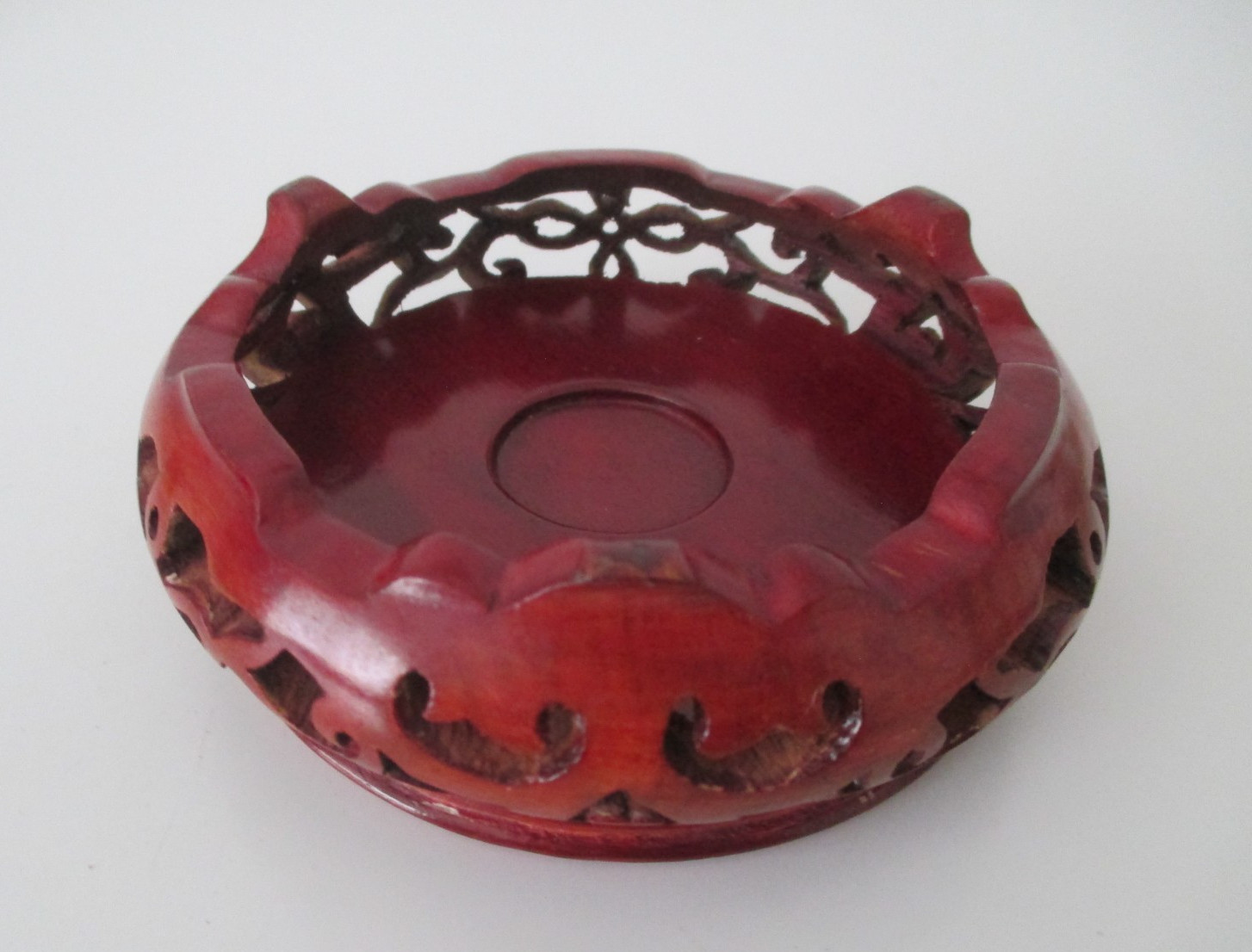 Chinese Rosewood Round Hand Carved 4.5″ Stand for Base 3.5″ W x 1.75″ T Vtg AZB