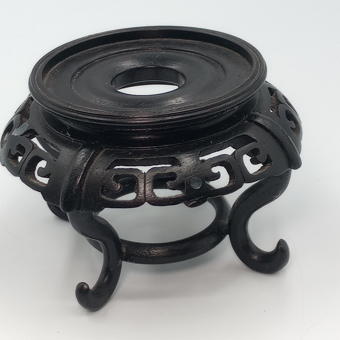 Vintage Small Handcarved Footed Chinese Wooden Pedestal Vase Stand SEE PHOTOS