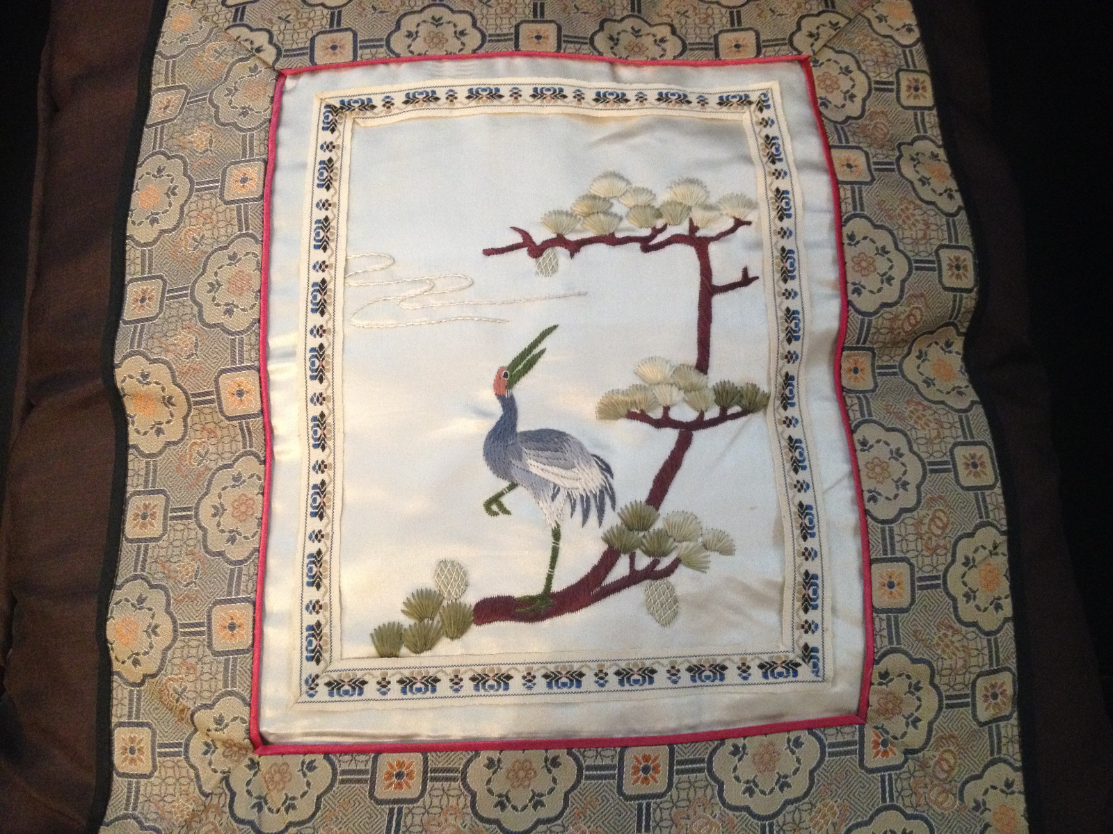 Vtg Set of 3 Chinese Silk Textile Pillows w/ Floral Butterfly & Bird Decoration